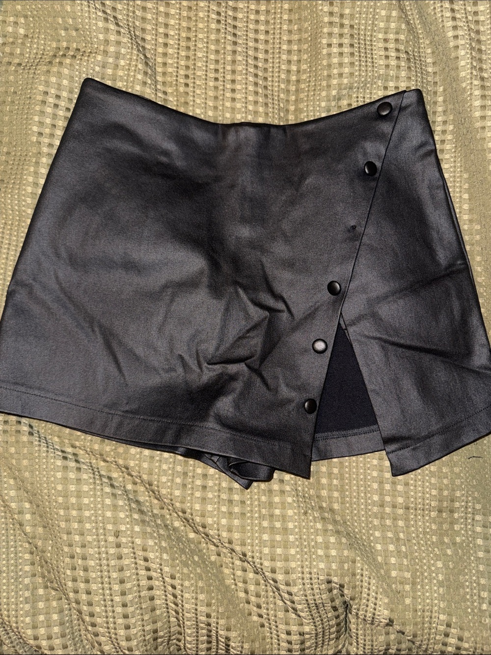 Fashion Nova Black Faux Leather Button-Front Skort